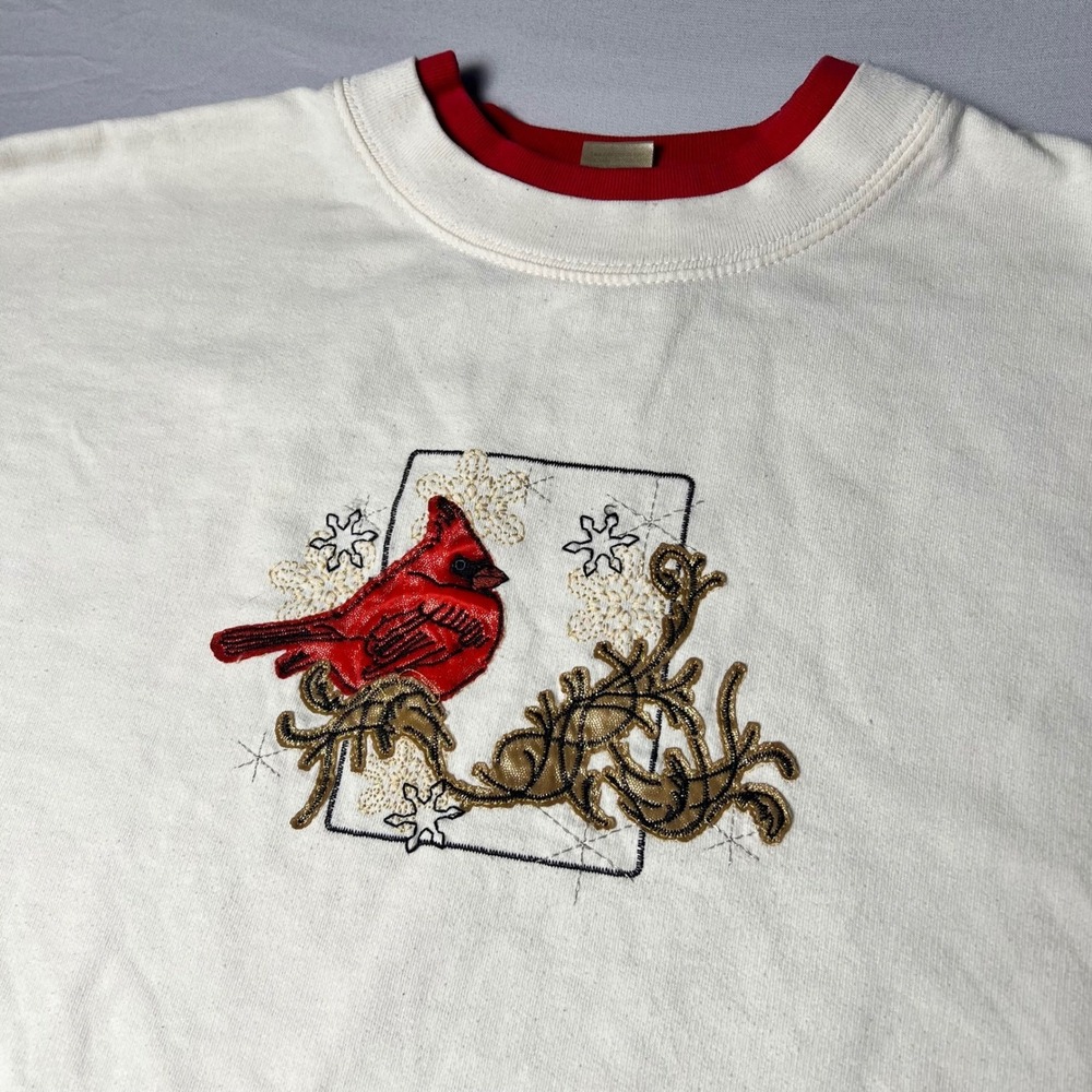 M&C Sportswear Cardinal Bird Embroidered Sweatshirt Cream Red Double Collar XL